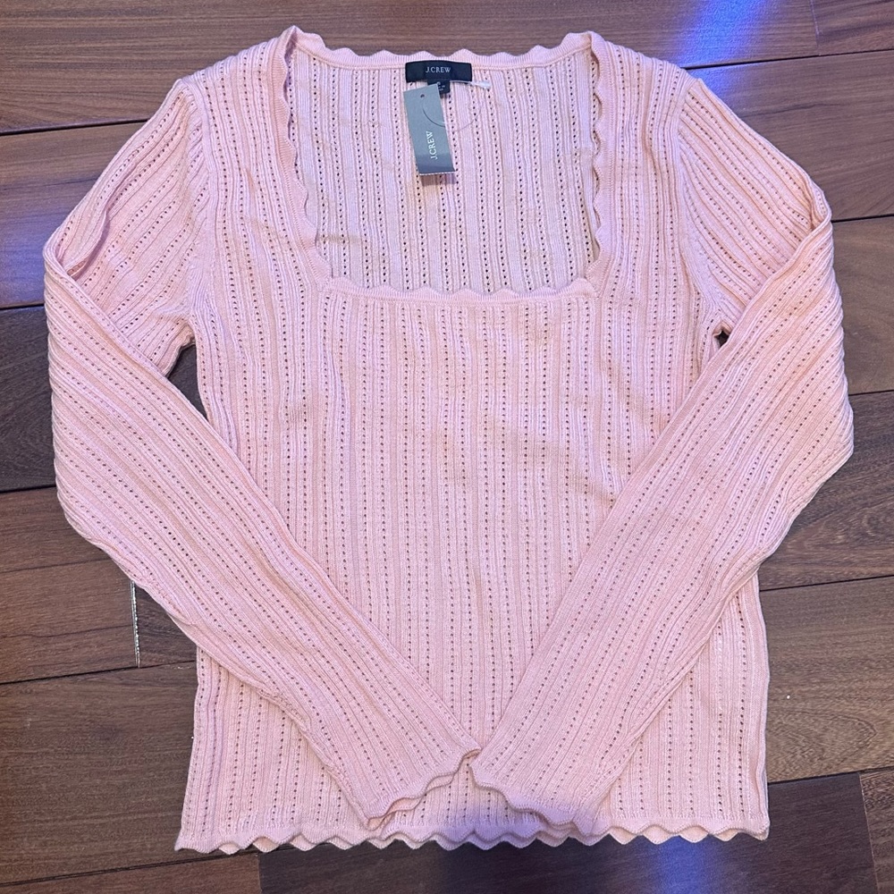 J.Crew size S coral knit shirt. Straight neck long sleeve